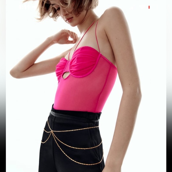 Zara Tops Zara Pink Tulle Bodysuit Underwire Corset Thin Straps 223 Poshmark
